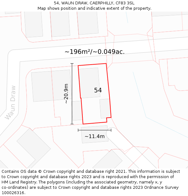 54, WAUN DRAW, CAERPHILLY, CF83 3SL: Plot and title map