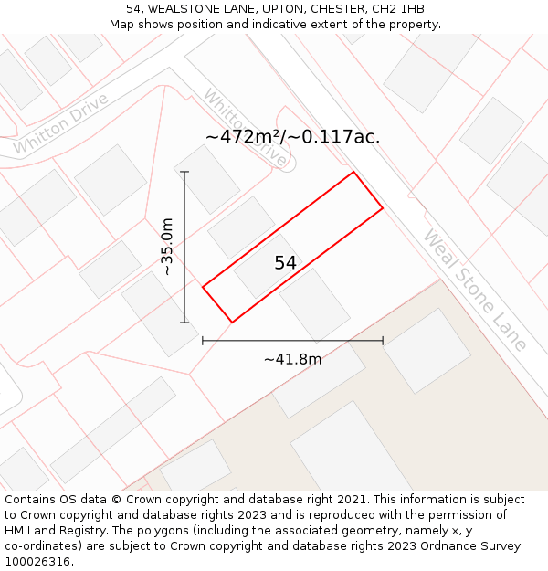 54, WEALSTONE LANE, UPTON, CHESTER, CH2 1HB: Plot and title map