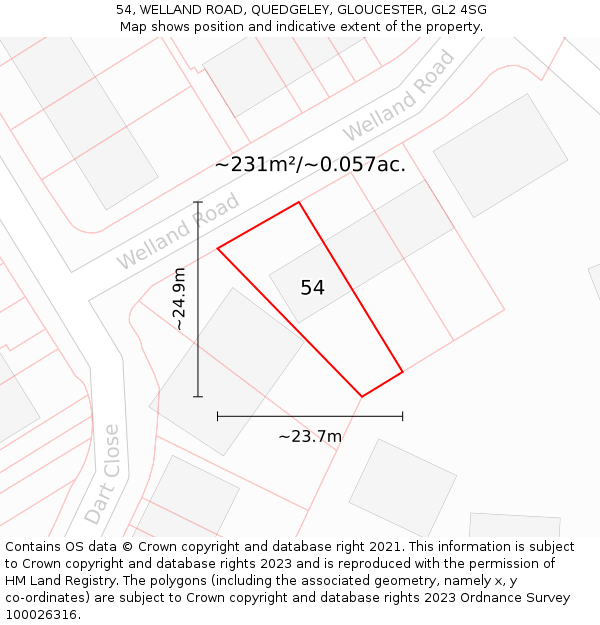 54, WELLAND ROAD, QUEDGELEY, GLOUCESTER, GL2 4SG: Plot and title map
