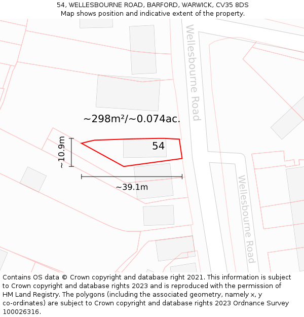 54, WELLESBOURNE ROAD, BARFORD, WARWICK, CV35 8DS: Plot and title map