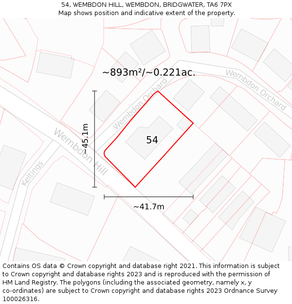 54, WEMBDON HILL, WEMBDON, BRIDGWATER, TA6 7PX: Plot and title map