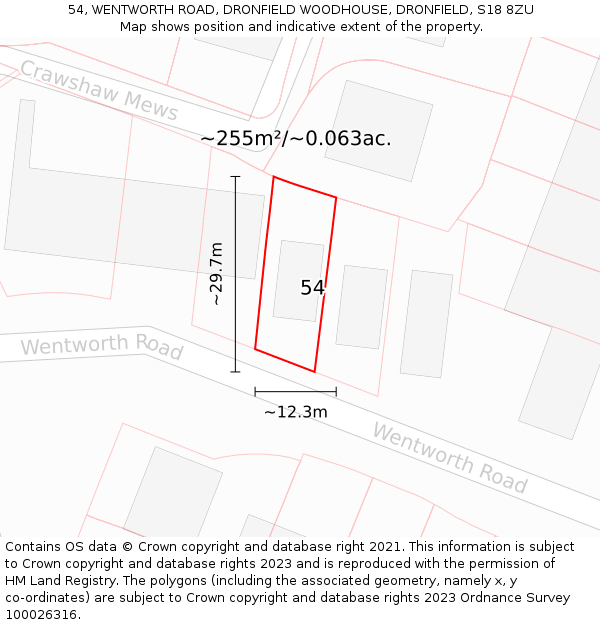 54, WENTWORTH ROAD, DRONFIELD WOODHOUSE, DRONFIELD, S18 8ZU: Plot and title map