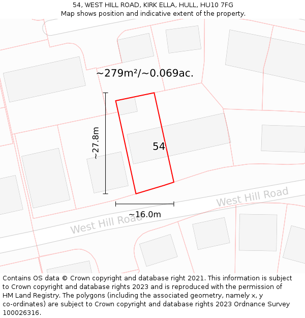 54, WEST HILL ROAD, KIRK ELLA, HULL, HU10 7FG: Plot and title map