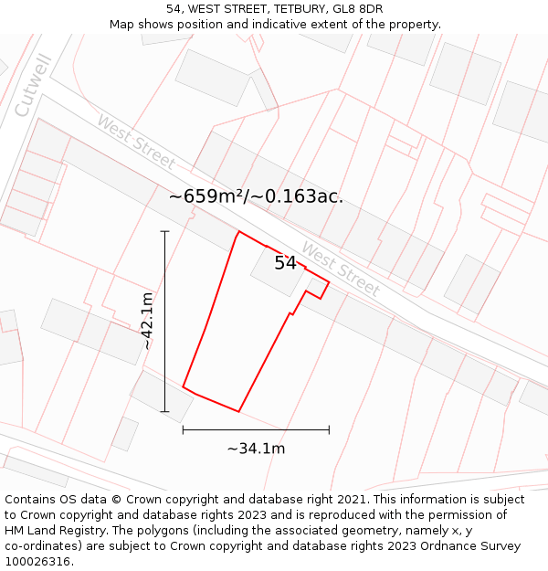 54, WEST STREET, TETBURY, GL8 8DR: Plot and title map