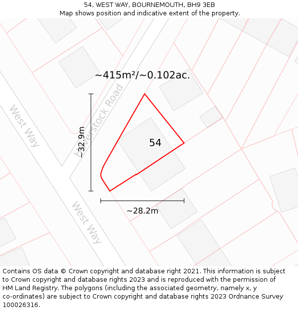 54, WEST WAY, BOURNEMOUTH, BH9 3EB: Plot and title map