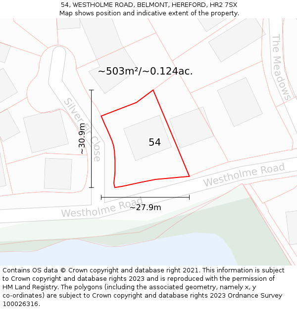 54, WESTHOLME ROAD, BELMONT, HEREFORD, HR2 7SX: Plot and title map