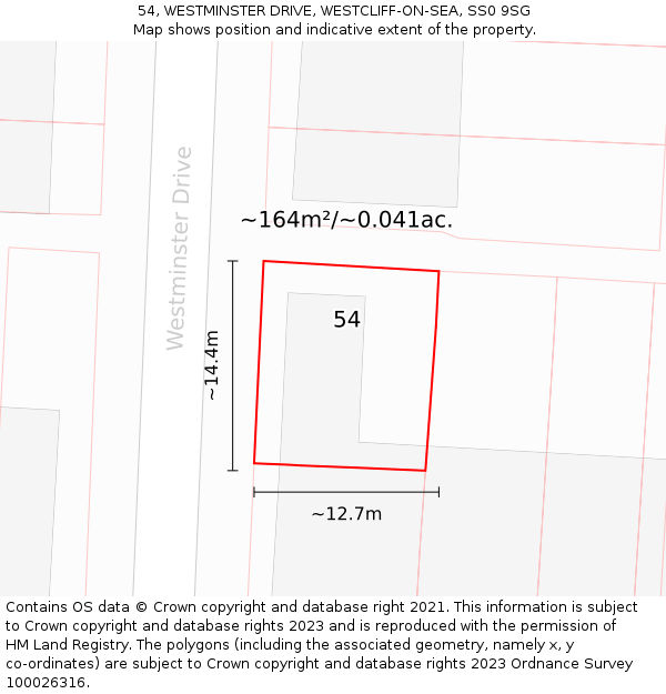 54, WESTMINSTER DRIVE, WESTCLIFF-ON-SEA, SS0 9SG: Plot and title map