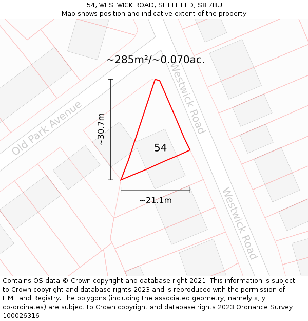 54, WESTWICK ROAD, SHEFFIELD, S8 7BU: Plot and title map