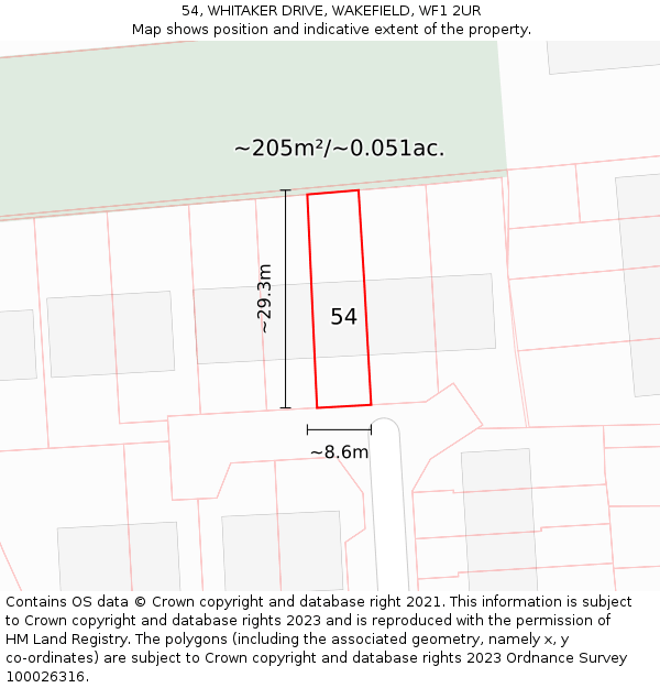 54, WHITAKER DRIVE, WAKEFIELD, WF1 2UR: Plot and title map