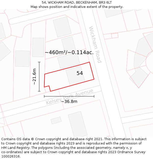 54, WICKHAM ROAD, BECKENHAM, BR3 6LT: Plot and title map