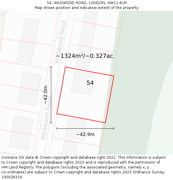 54, WILDWOOD ROAD, LONDON, NW11 6UP: Plot and title map