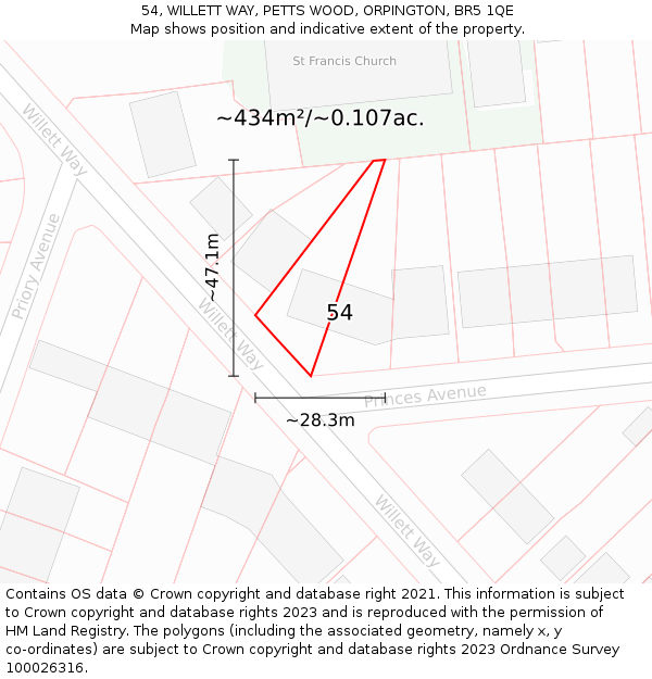 54, WILLETT WAY, PETTS WOOD, ORPINGTON, BR5 1QE: Plot and title map