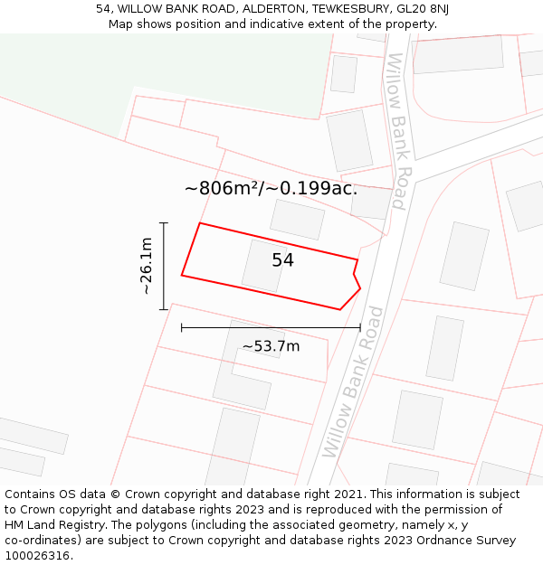 54, WILLOW BANK ROAD, ALDERTON, TEWKESBURY, GL20 8NJ: Plot and title map