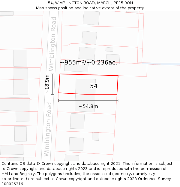 54, WIMBLINGTON ROAD, MARCH, PE15 9QN: Plot and title map