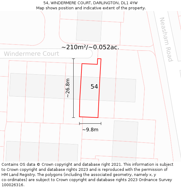 54, WINDERMERE COURT, DARLINGTON, DL1 4YW: Plot and title map