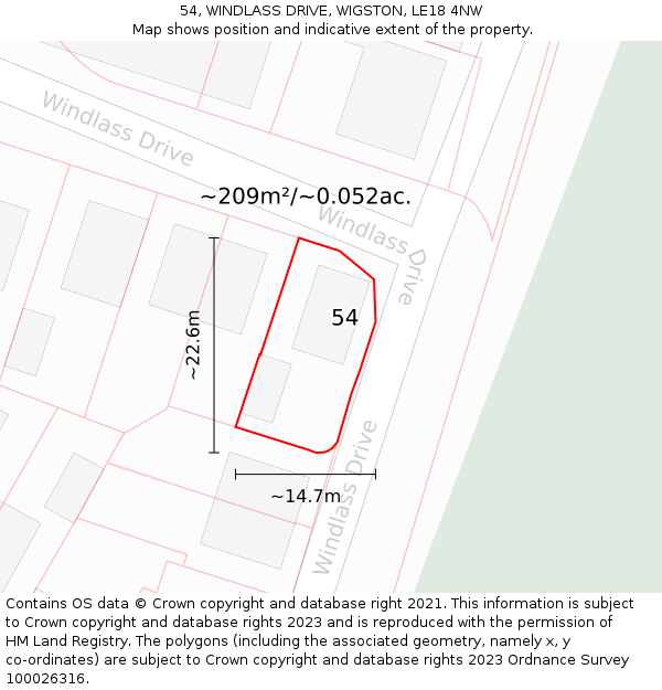 54, WINDLASS DRIVE, WIGSTON, LE18 4NW: Plot and title map