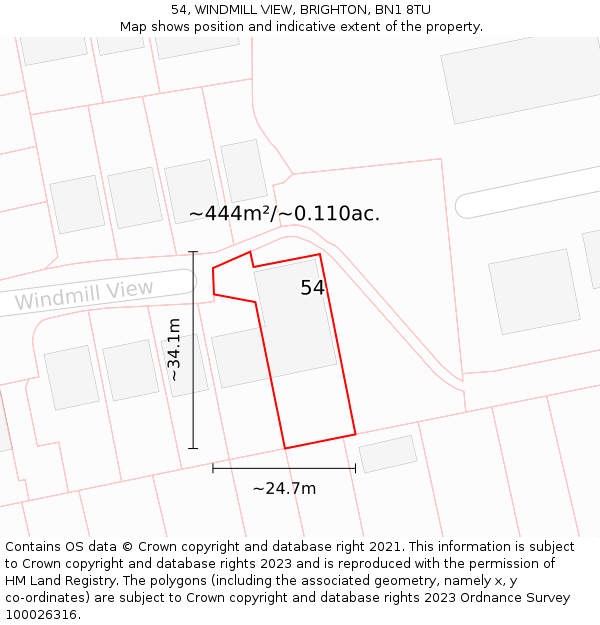 54, WINDMILL VIEW, BRIGHTON, BN1 8TU: Plot and title map
