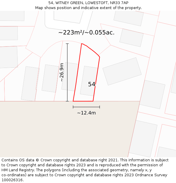 54, WITNEY GREEN, LOWESTOFT, NR33 7AP: Plot and title map