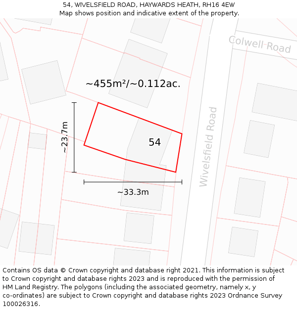 54, WIVELSFIELD ROAD, HAYWARDS HEATH, RH16 4EW: Plot and title map