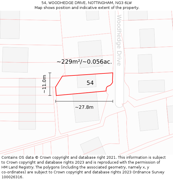 54, WOODHEDGE DRIVE, NOTTINGHAM, NG3 6LW: Plot and title map