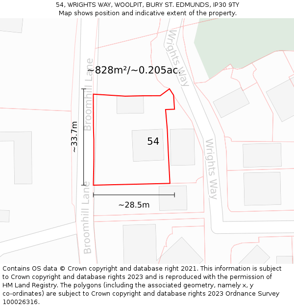 54, WRIGHTS WAY, WOOLPIT, BURY ST. EDMUNDS, IP30 9TY: Plot and title map