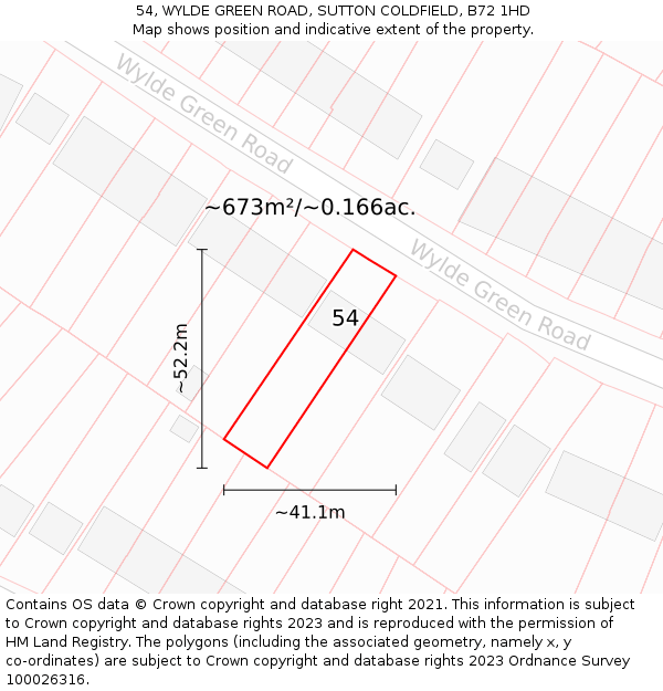 54, WYLDE GREEN ROAD, SUTTON COLDFIELD, B72 1HD: Plot and title map