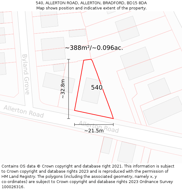 540, ALLERTON ROAD, ALLERTON, BRADFORD, BD15 8DA: Plot and title map