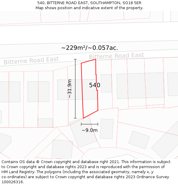540, BITTERNE ROAD EAST, SOUTHAMPTON, SO18 5ER: Plot and title map