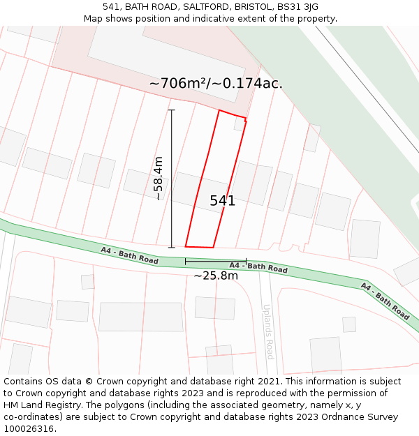 541, BATH ROAD, SALTFORD, BRISTOL, BS31 3JG: Plot and title map