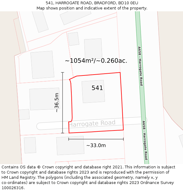 541, HARROGATE ROAD, BRADFORD, BD10 0EU: Plot and title map