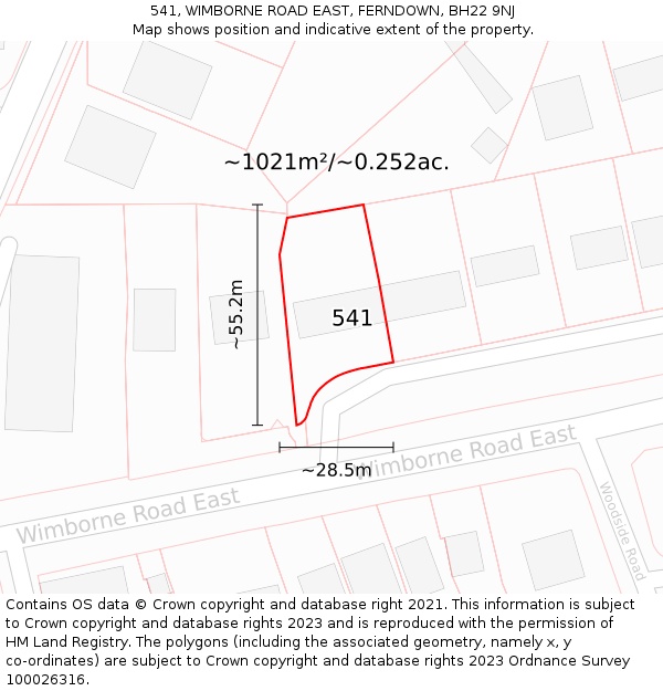 541, WIMBORNE ROAD EAST, FERNDOWN, BH22 9NJ: Plot and title map
