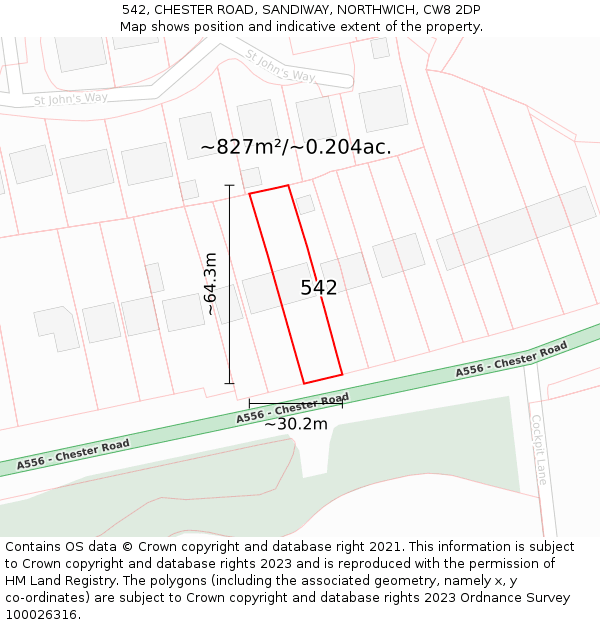 542, CHESTER ROAD, SANDIWAY, NORTHWICH, CW8 2DP: Plot and title map