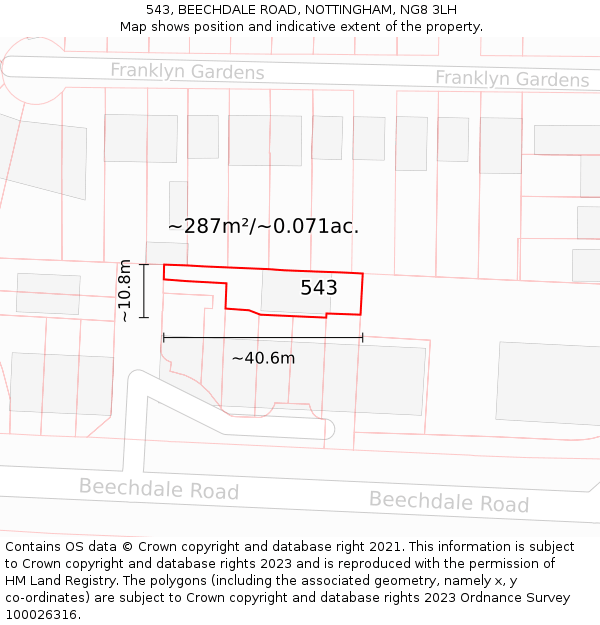 543, BEECHDALE ROAD, NOTTINGHAM, NG8 3LH: Plot and title map