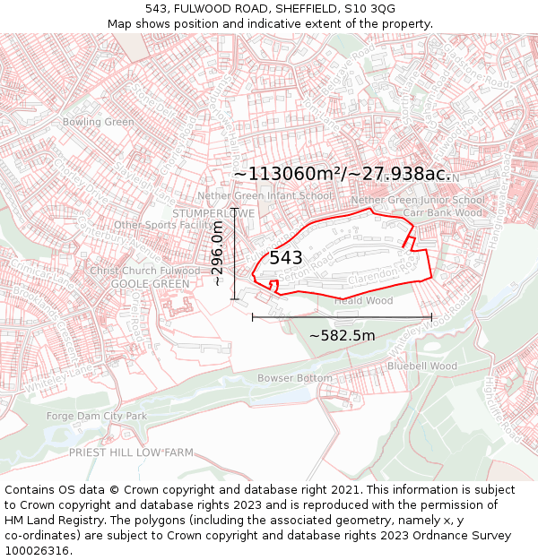 543, FULWOOD ROAD, SHEFFIELD, S10 3QG: Plot and title map