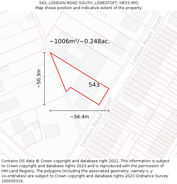 543, LONDON ROAD SOUTH, LOWESTOFT, NR33 0PD: Plot and title map