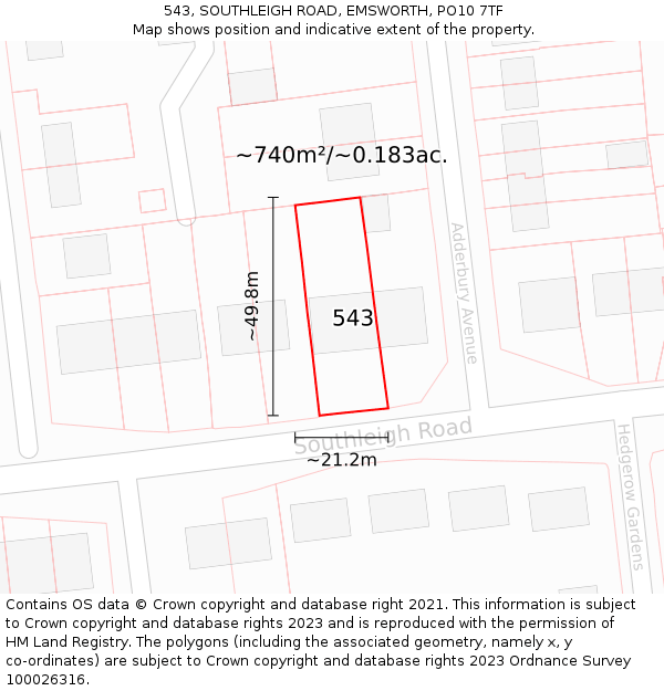 543, SOUTHLEIGH ROAD, EMSWORTH, PO10 7TF: Plot and title map
