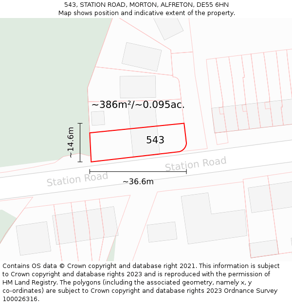 543, STATION ROAD, MORTON, ALFRETON, DE55 6HN: Plot and title map