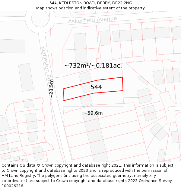 544, KEDLESTON ROAD, DERBY, DE22 2NG: Plot and title map