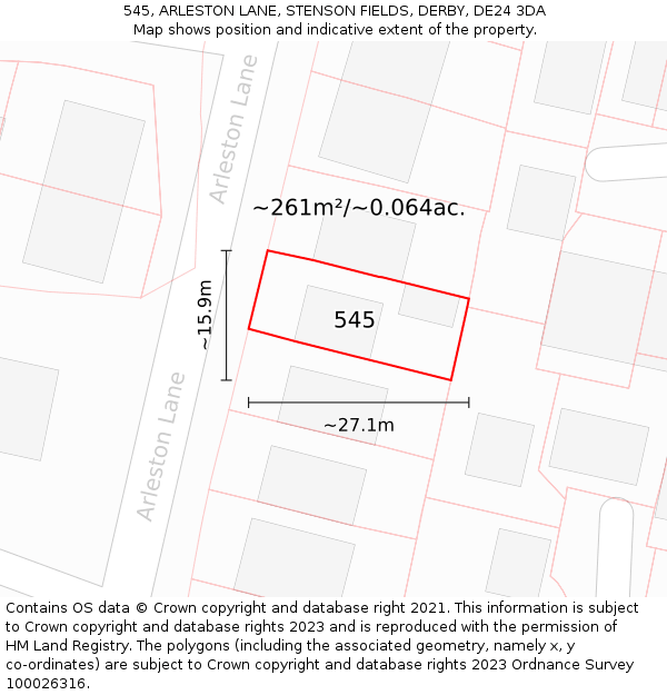 545, ARLESTON LANE, STENSON FIELDS, DERBY, DE24 3DA: Plot and title map