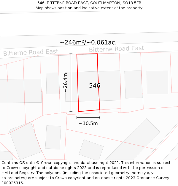 546, BITTERNE ROAD EAST, SOUTHAMPTON, SO18 5ER: Plot and title map