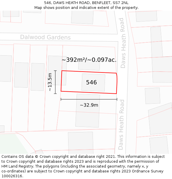 546, DAWS HEATH ROAD, BENFLEET, SS7 2NL: Plot and title map