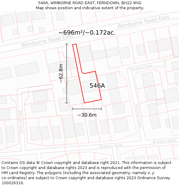 546A, WIMBORNE ROAD EAST, FERNDOWN, BH22 9NG: Plot and title map