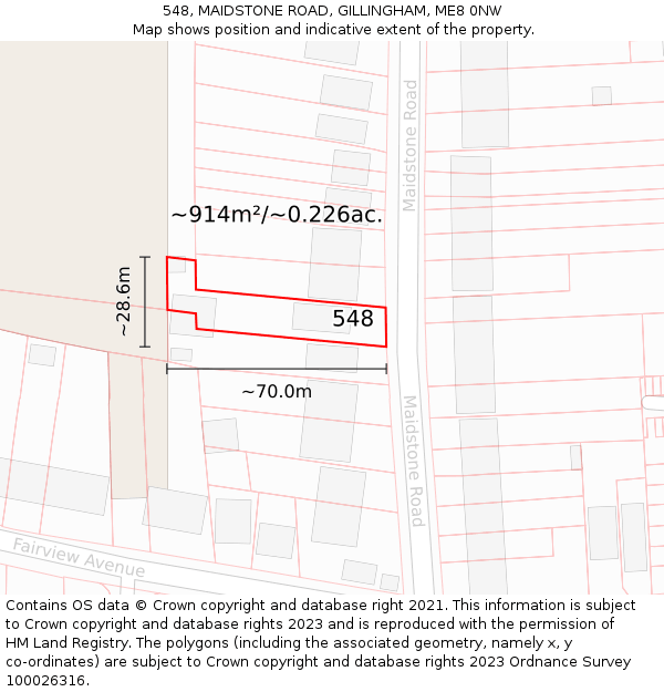 548, MAIDSTONE ROAD, GILLINGHAM, ME8 0NW: Plot and title map