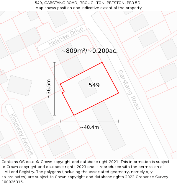 549, GARSTANG ROAD, BROUGHTON, PRESTON, PR3 5DL: Plot and title map