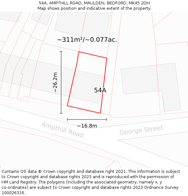 54A, AMPTHILL ROAD, MAULDEN, BEDFORD, MK45 2DH: Plot and title map