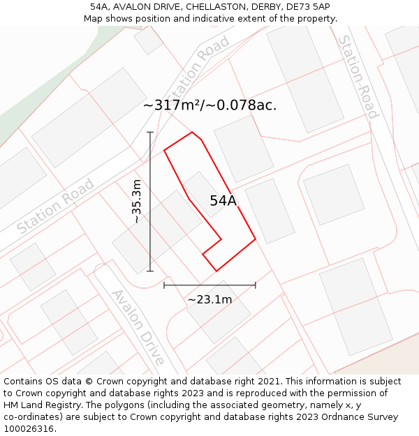 54A, AVALON DRIVE, CHELLASTON, DERBY, DE73 5AP: Plot and title map