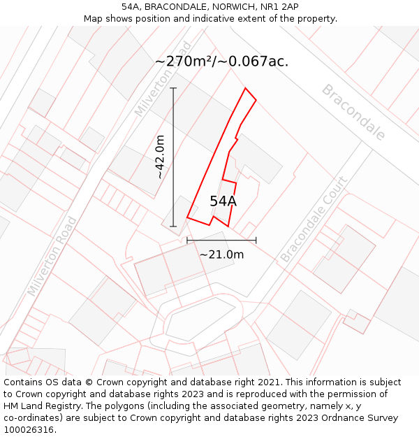 54A, BRACONDALE, NORWICH, NR1 2AP: Plot and title map