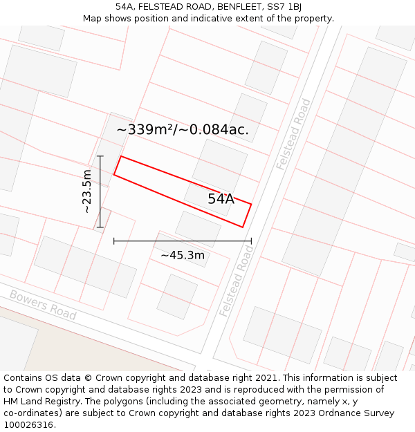 54A, FELSTEAD ROAD, BENFLEET, SS7 1BJ: Plot and title map
