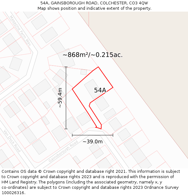 54A, GAINSBOROUGH ROAD, COLCHESTER, CO3 4QW: Plot and title map
