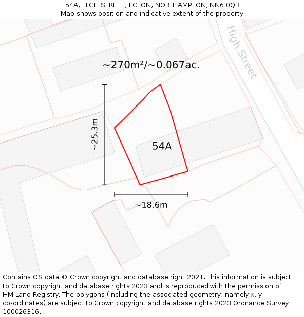 54A, HIGH STREET, ECTON, NORTHAMPTON, NN6 0QB: Plot and title map